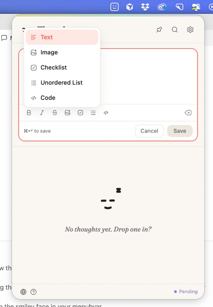 Slash menu showing Text, Image, Checklist, Unordered List, and Code options